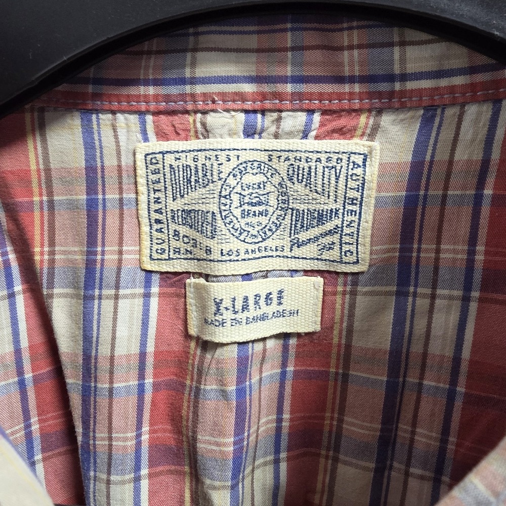 Lucky Brand Shirt Mens Large Red Plaid Pearl Snap Cowboy Outdoors Casual Classic - Picture 2 of 8